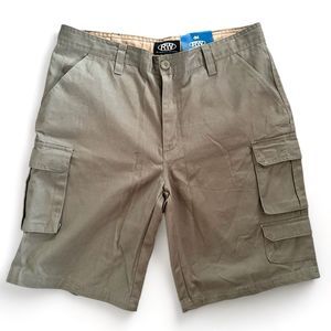 RW Rugged Wear Men's Cargo Shorts Olive Green Cotton Outdoor Utility NWT Sz 34